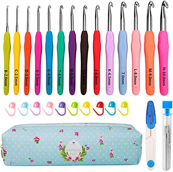 14 Size Crochet Hooks Set,MultiColor,2mm(B)-10mm(N)