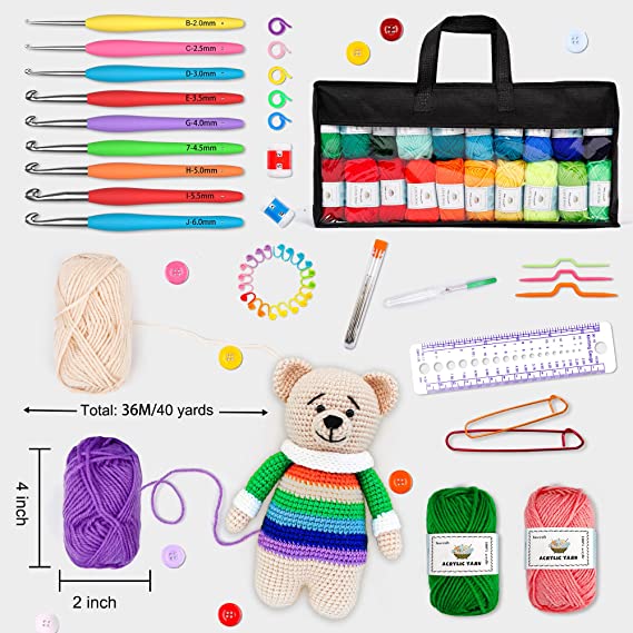 113 Piece Crochet with Yarn Set - Ideal Beginner Kit