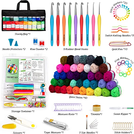 113 Piece Crochet with Yarn Set - Ideal Beginner Kit