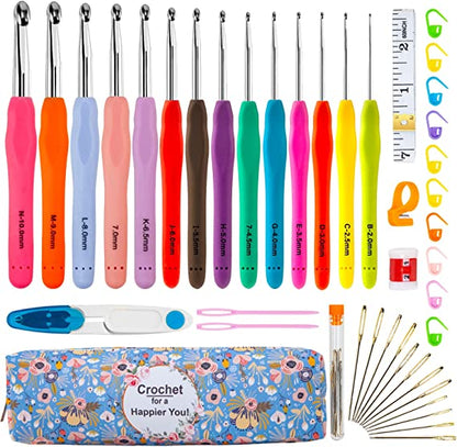 Crochet Hooks 43 PCS, Drawdart 14 Sizes Ergonomic Crochet Hook Set.